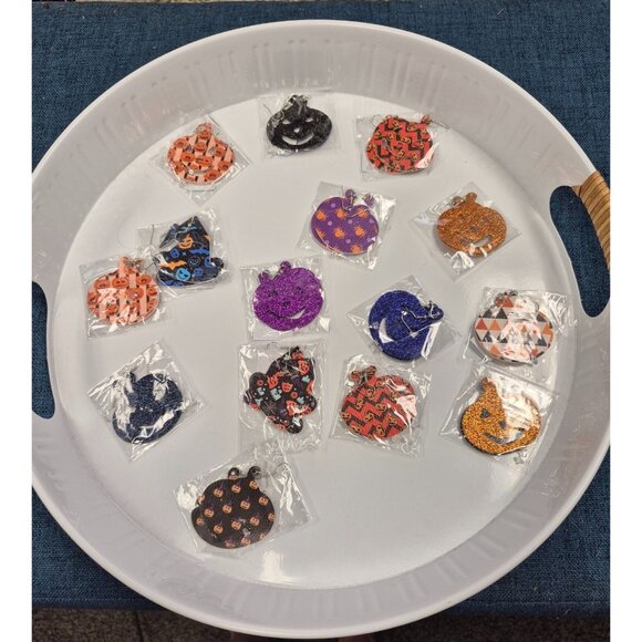 Purple Spiders Webs Halloween Faux Leather Earrings With Glitter - Picture 2 of 4